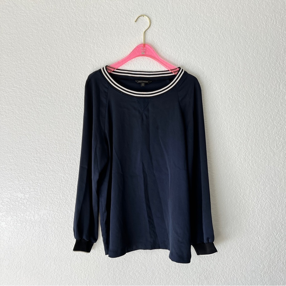Banana Republic Satin Varsity Trim Long Sleeve Blouse Size Medium